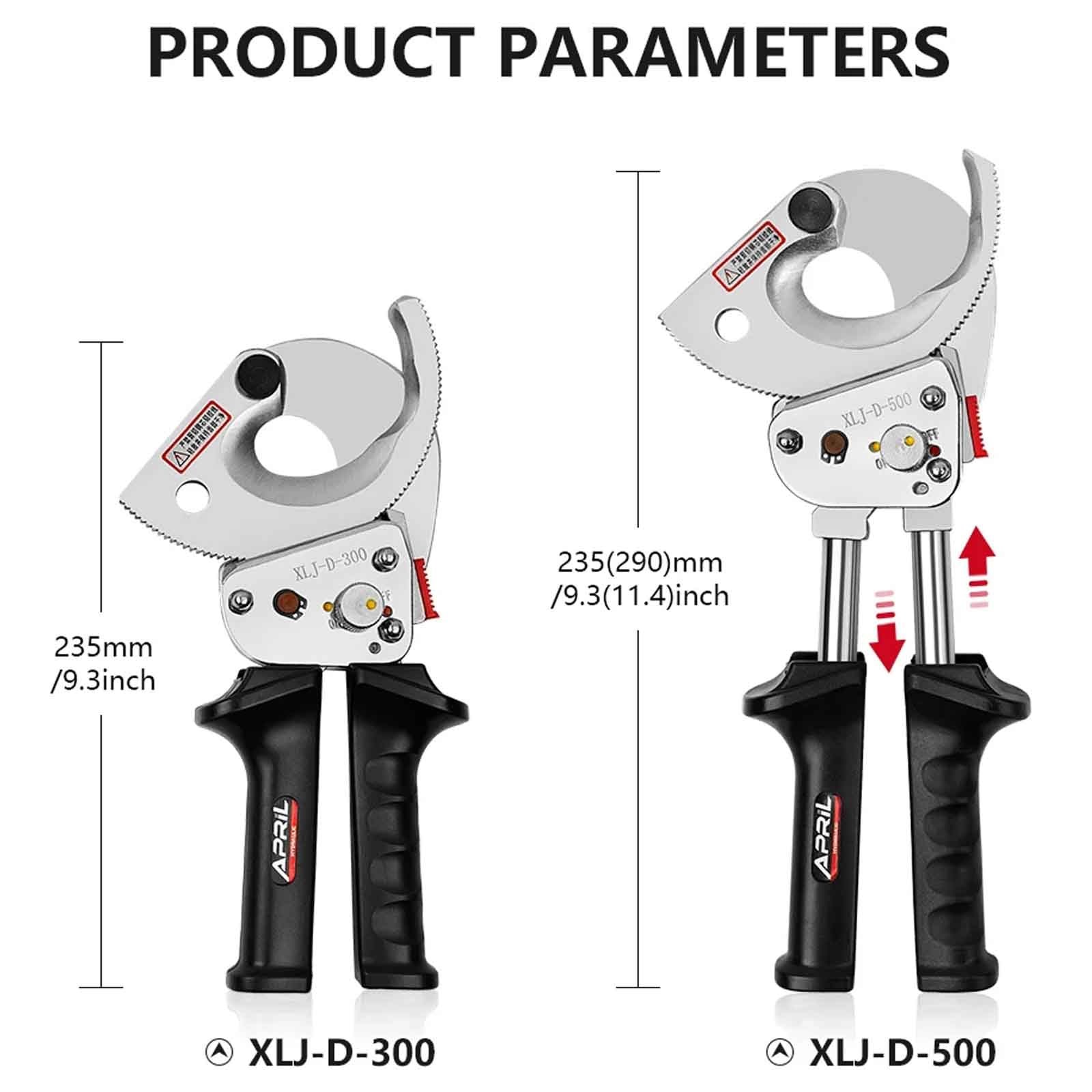 Obcinaki do Kabli z Grzechotką Wytrzymałe Szczypce do Cięcia Drutu Miedzianego i Aluminiowego z Grzechotką do 300mm²/500mm² (XLJ-D300)