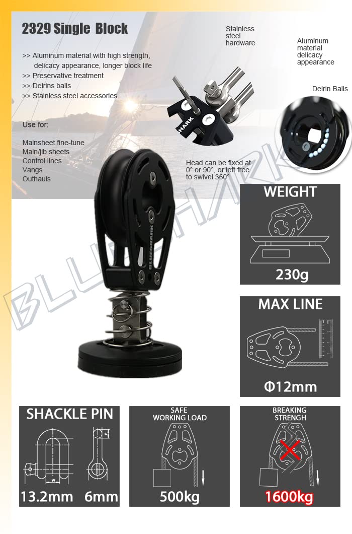 Blue Shark: 57mm Single Stand Up Aluminum Sailing Block 2329