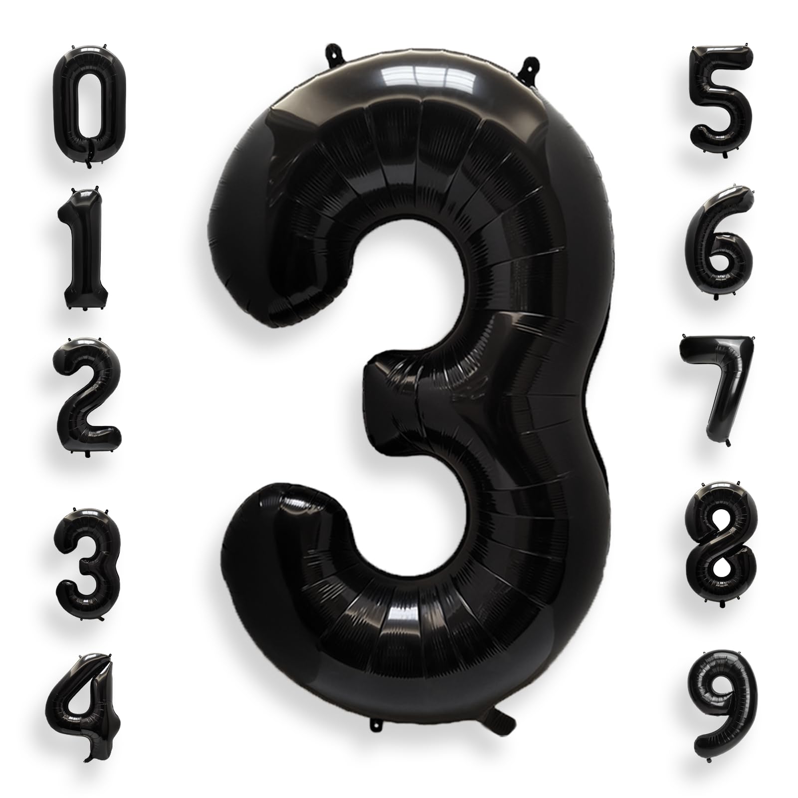 AULE Luftballon Zahl 3 Schwarz: XXL 101 cm Zahlen Folienballon Geburtstag Schwarze 3 Jahre 40 Zoll Helium Ballon Zahlenballon für Jubiläum Deko