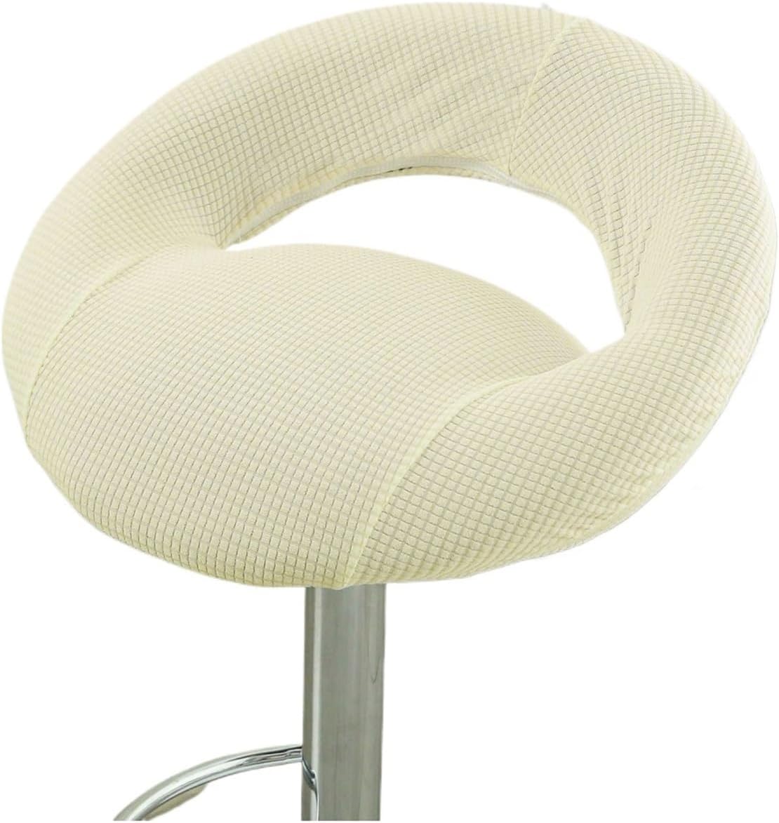 Stretch Bar Stool Covers Round with Hollow Backrest – Washable Anti-Slip Elastic Slipcovers for Kitchen Island, Counter Height Chairs & Swivel Barstools(White,6PCS)