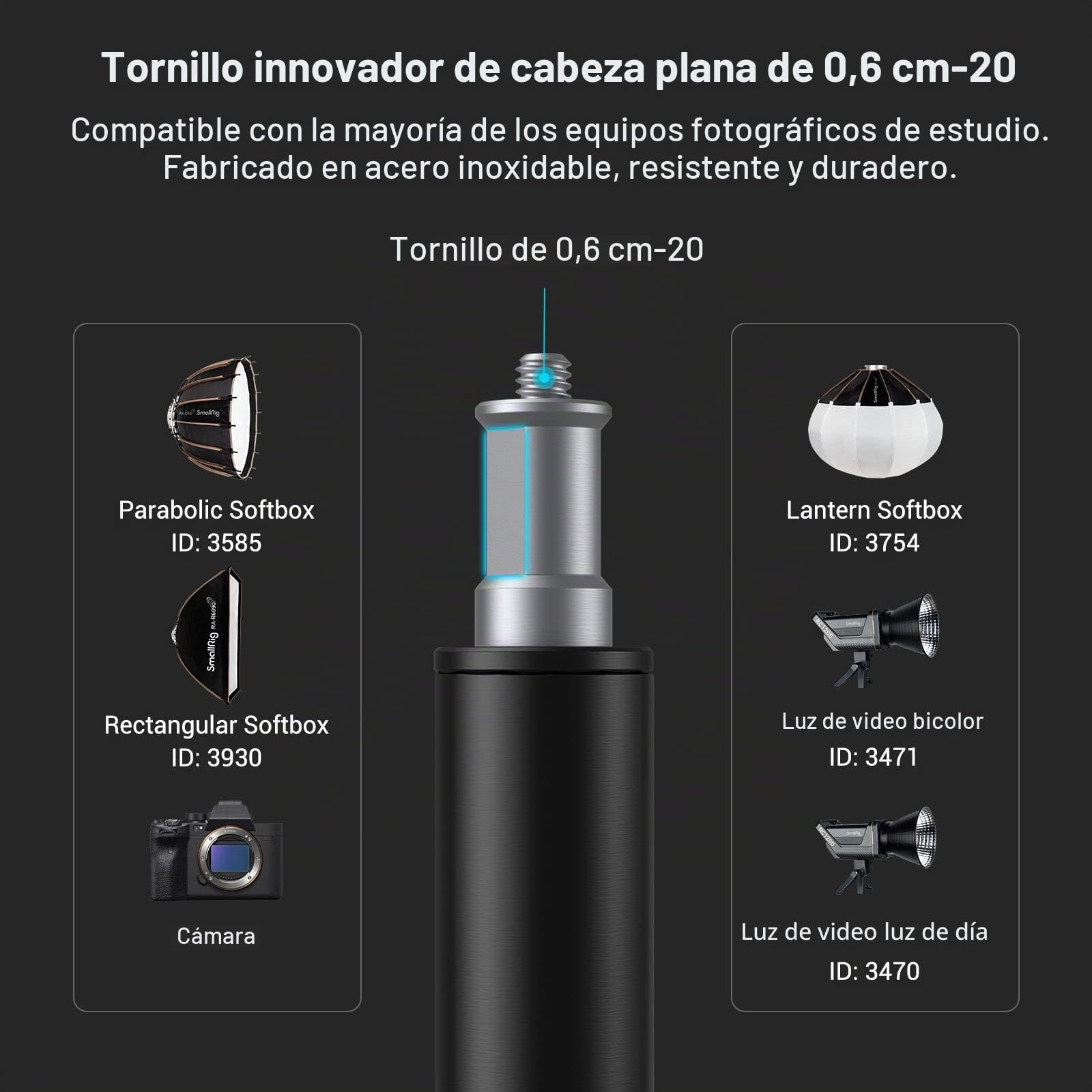 SMALLRIG Soporte de Luz Aluminio de 110''/9.2ft/280cm, Trípode con Cámara de Aire Ajustable con Tornillo 1/4" para Aputure Godox Luz Continua,para Neewer Aro de Luz,Carga Máxima 5kg, RA-S280A - 3737