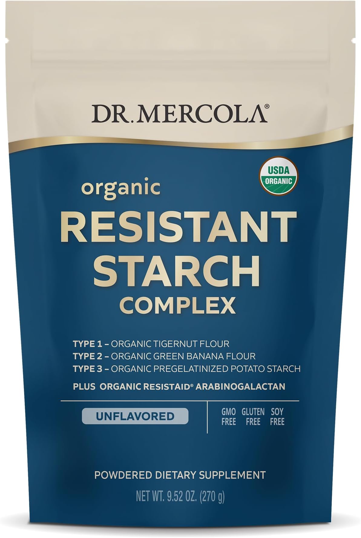 Dr. Mercola Organic Resistant Starch Complex - Supports Gut & Immune Health - Green Banana, Tigernut Flour & Potato - Gluten-Free & Soy-Free - Unflavored - 9.52 oz (30 Servings)
