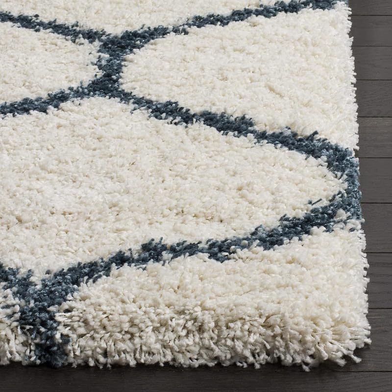 Image of SAGON Anti-Skid Shaggy Carpet Rug for Home | Ultra-Soft Plush Floor Mat for Living Room & Bedroom | Non-Slip, High-Density, Cozy Luxury Decor| 6 x 9 Feet Ivory Blue Diamond