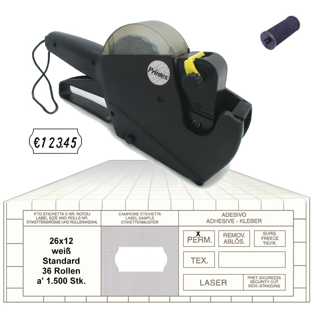gebar - Auszeichner Set04 mit Printex A6 Preisauszeichner plus 54.000 Etiketten 26x12 mm und 1 Farbrolle