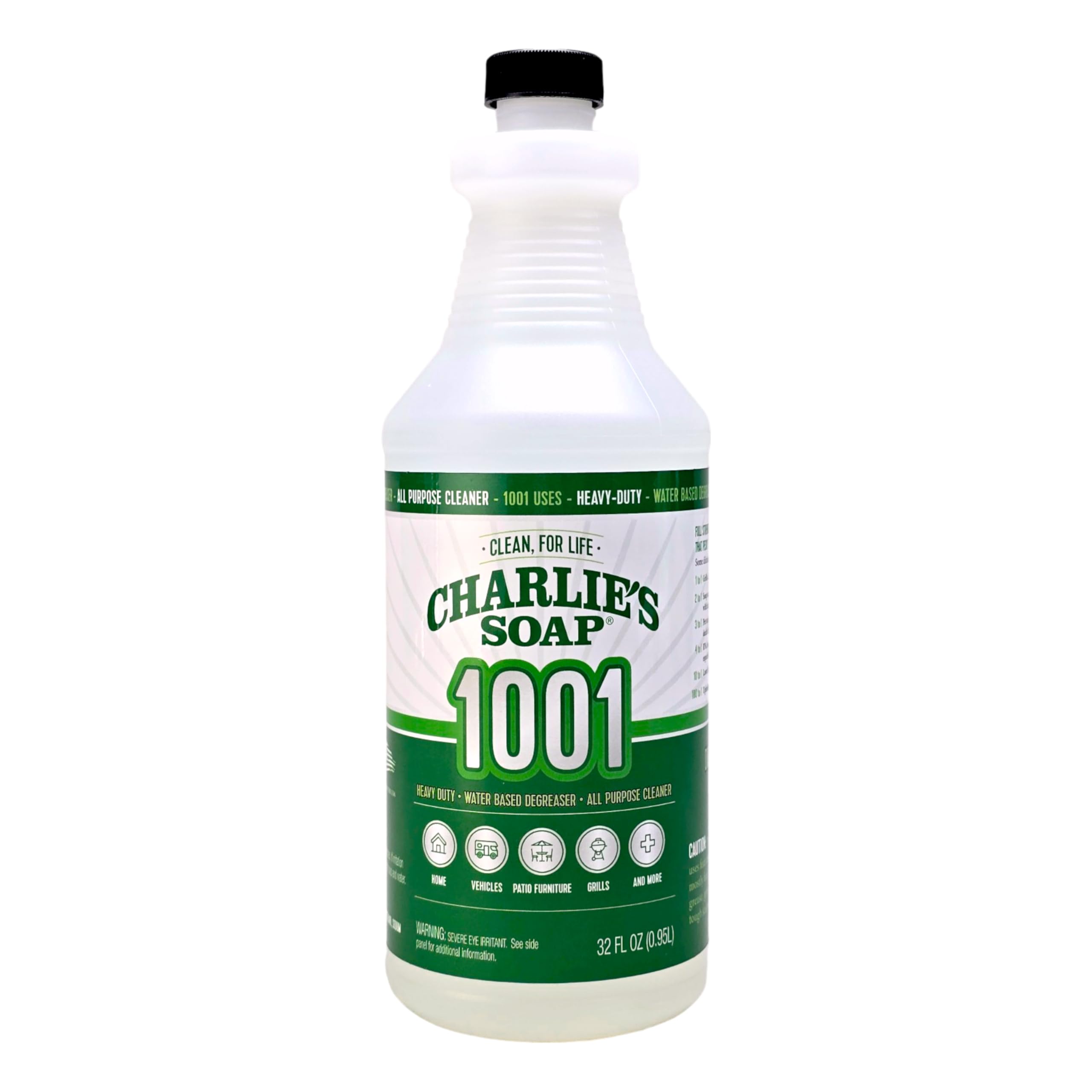 Charlie's Soap 1001 Cleaner - Heavy Duty Biodegradable Concentrated All Purpose Water Based Degreaser (32oz, 1 Pack) - Safe Residential, Commercial, &