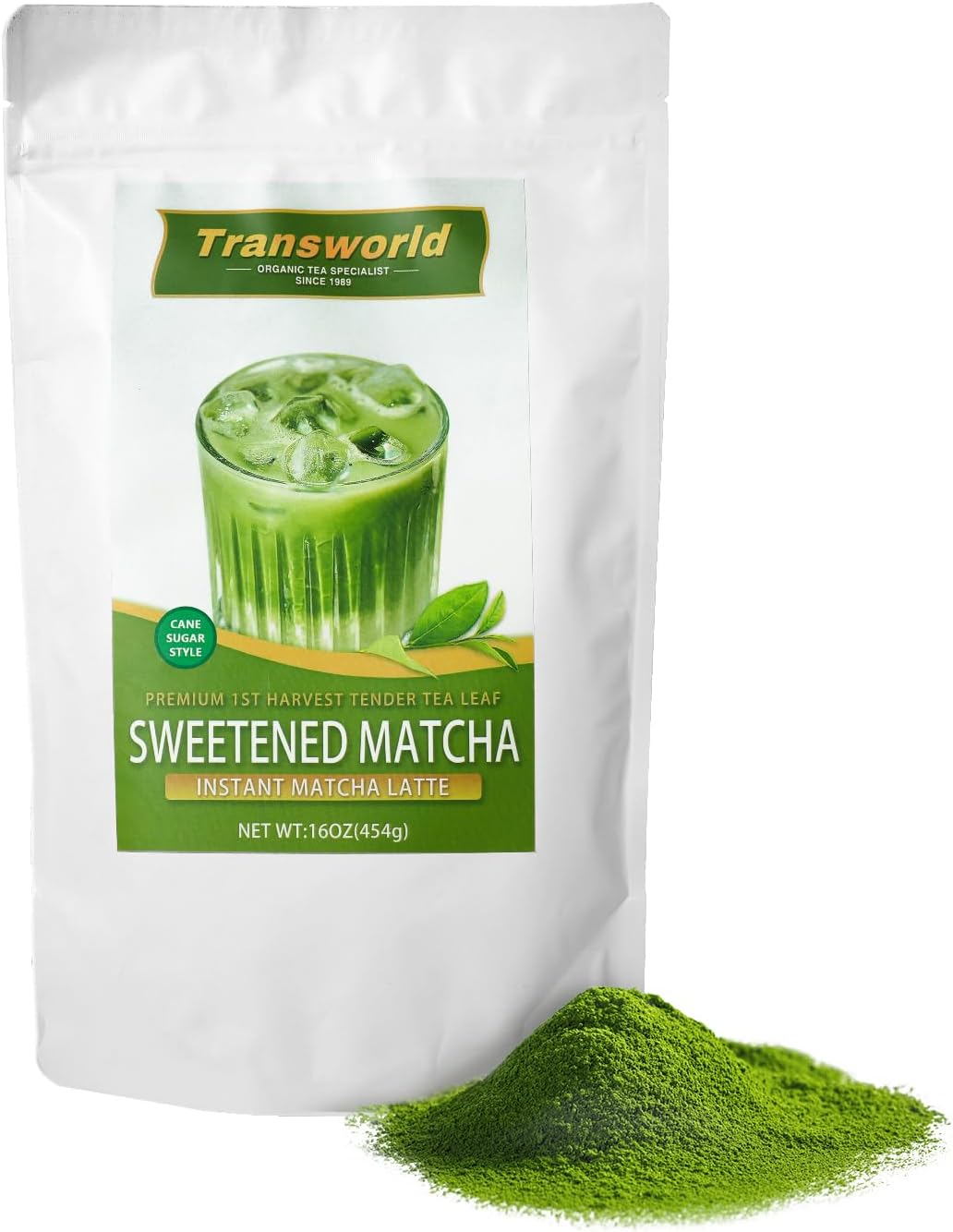 Sweetened Matcha Green Tea Powder Sweet Powder Instant Matcha Latte Blend 100% Pure Premium Matcha for Latte 16oz(454g) Jiuyu
