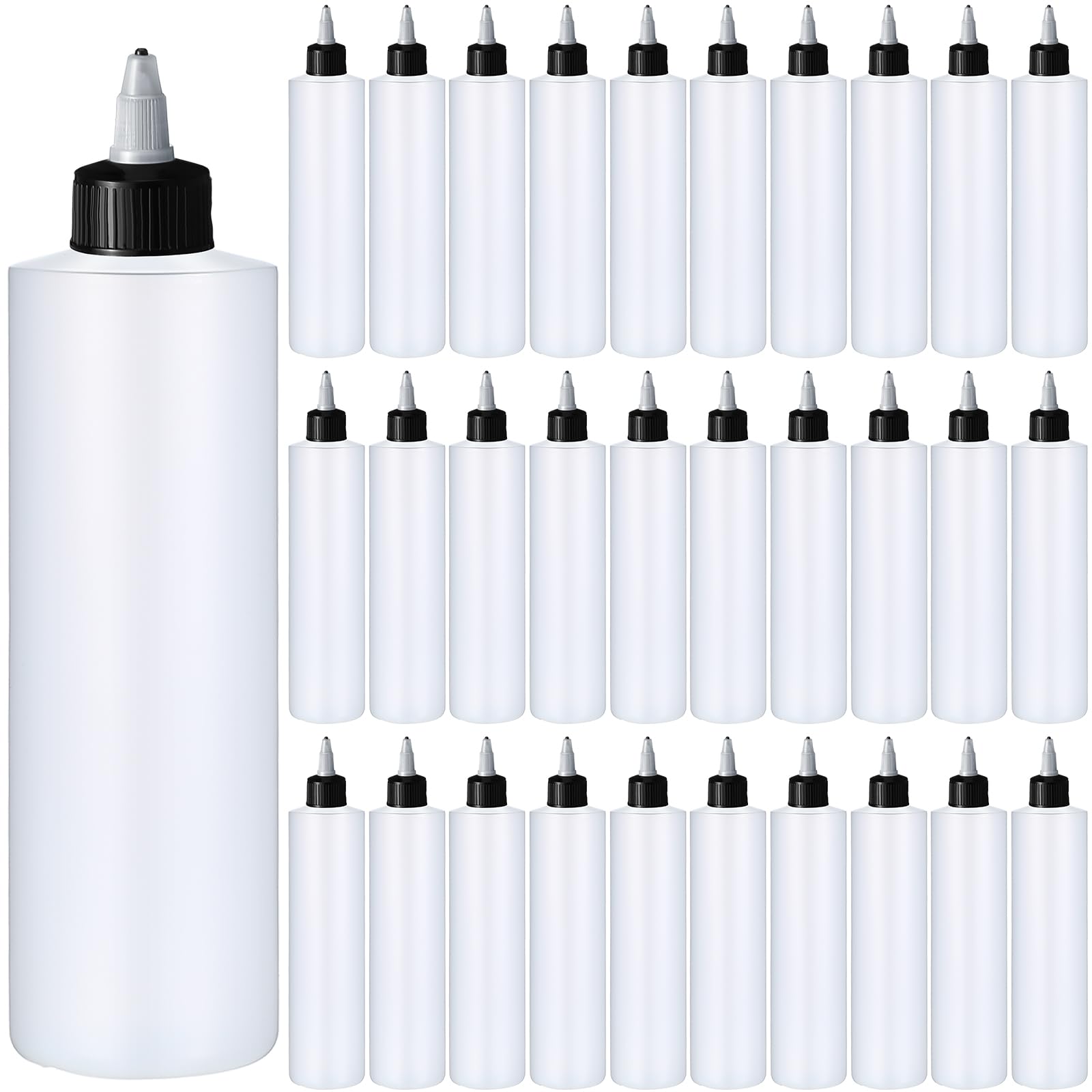 Irenare 30 Pack Plastic Condiment Squeeze Bottles for Sauces Empty Squirt Bottle with Top Cap for Condiment BBQ, Dressing, Paint, Workshop, Crafts(