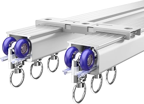 Heavy-Duty Ceiling Curtain Double Track Set - with Roller and End Cap - Curtain Tracks Ceiling Mount Aluminum Curtain Rails