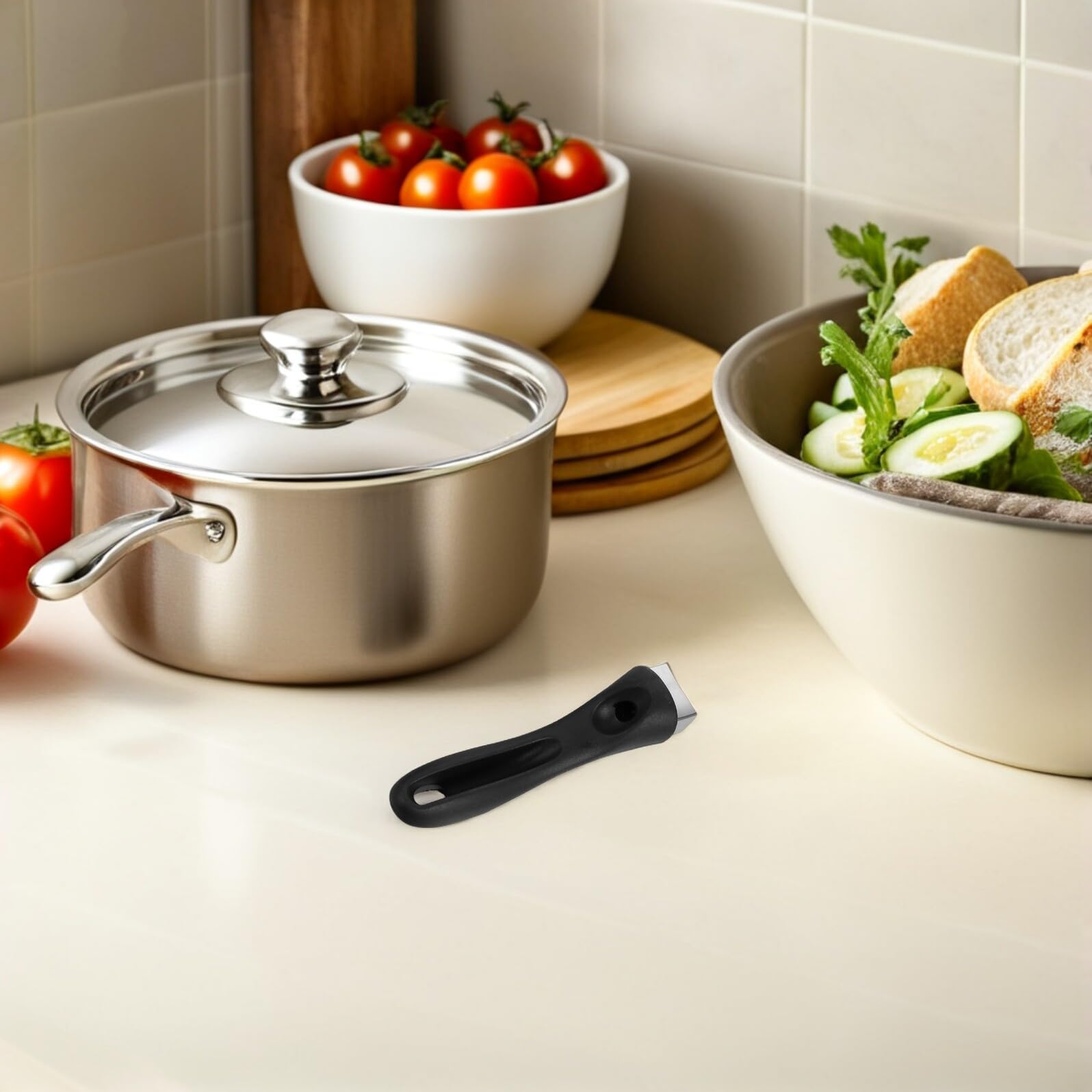 TOYANDONA Mango Repuesto de Baquelita para Olla Base de Acero Inoxidable, Antiescaldaduras y Extraíble, Paquete de 6 Piezas, Compatible Utensilios de Cocina, Adecuado para Ollas y