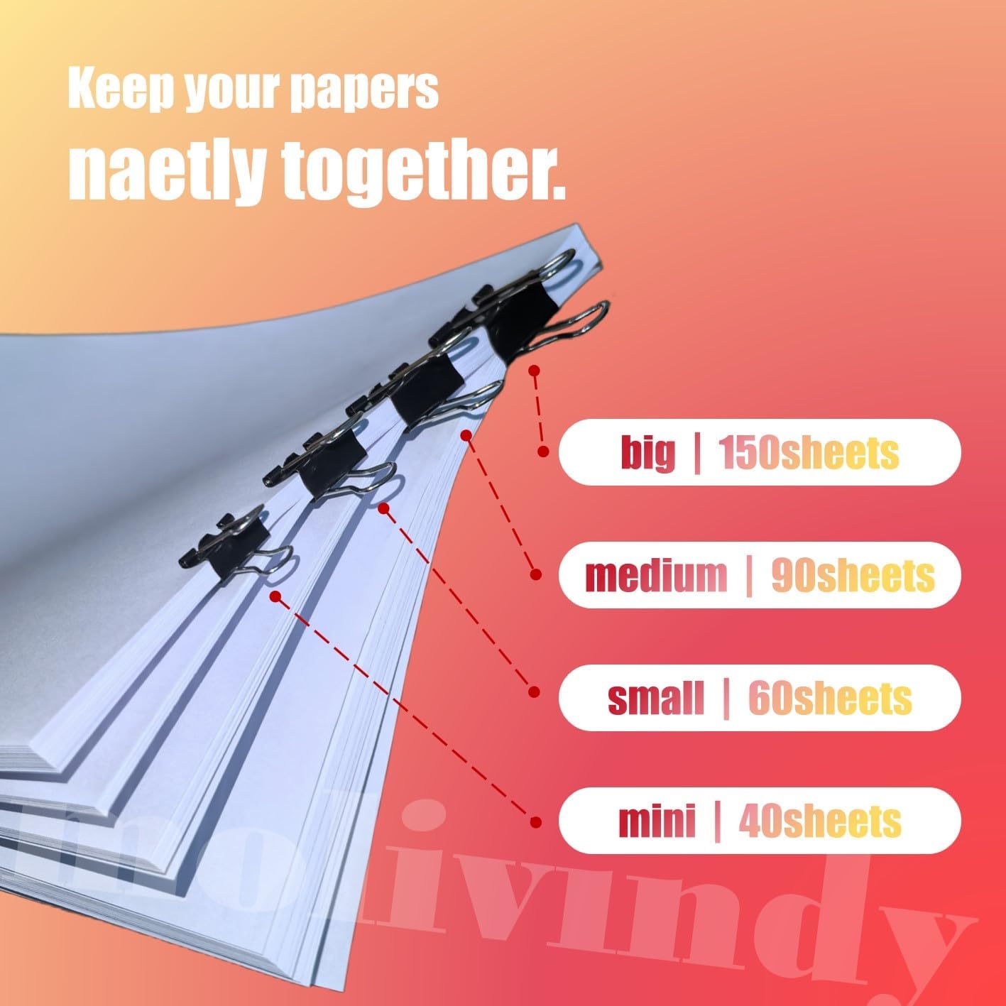 Binder Clips Paper Clamps Assorted Sizes 60 Count (Black), Large, Medium, Small and Micro, 4Sizes in One Pack, Meet Your Different Using Needs image 3
