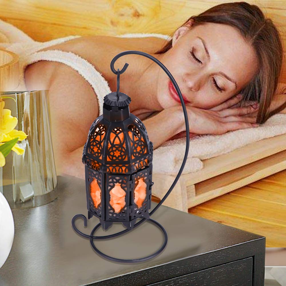 Wakects Lampe de sel de cristal de roche Himalayana, lampe de sel en cristal de fer forgé, lampe de roche salée pour décoration de la maison Lampe ambiance noël (Noir)