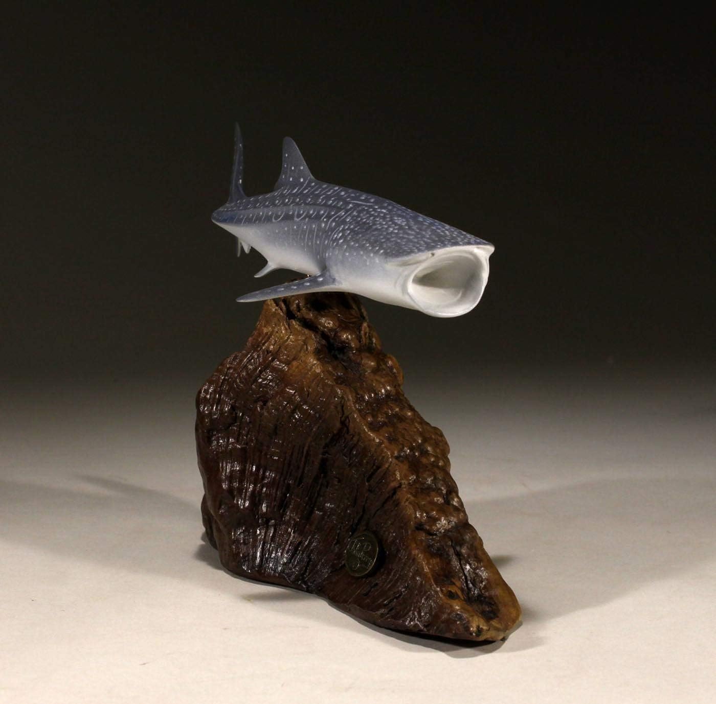 Whale Shark by John Perry Sculpture on Polished Burlwood Base 9in Long. Signed