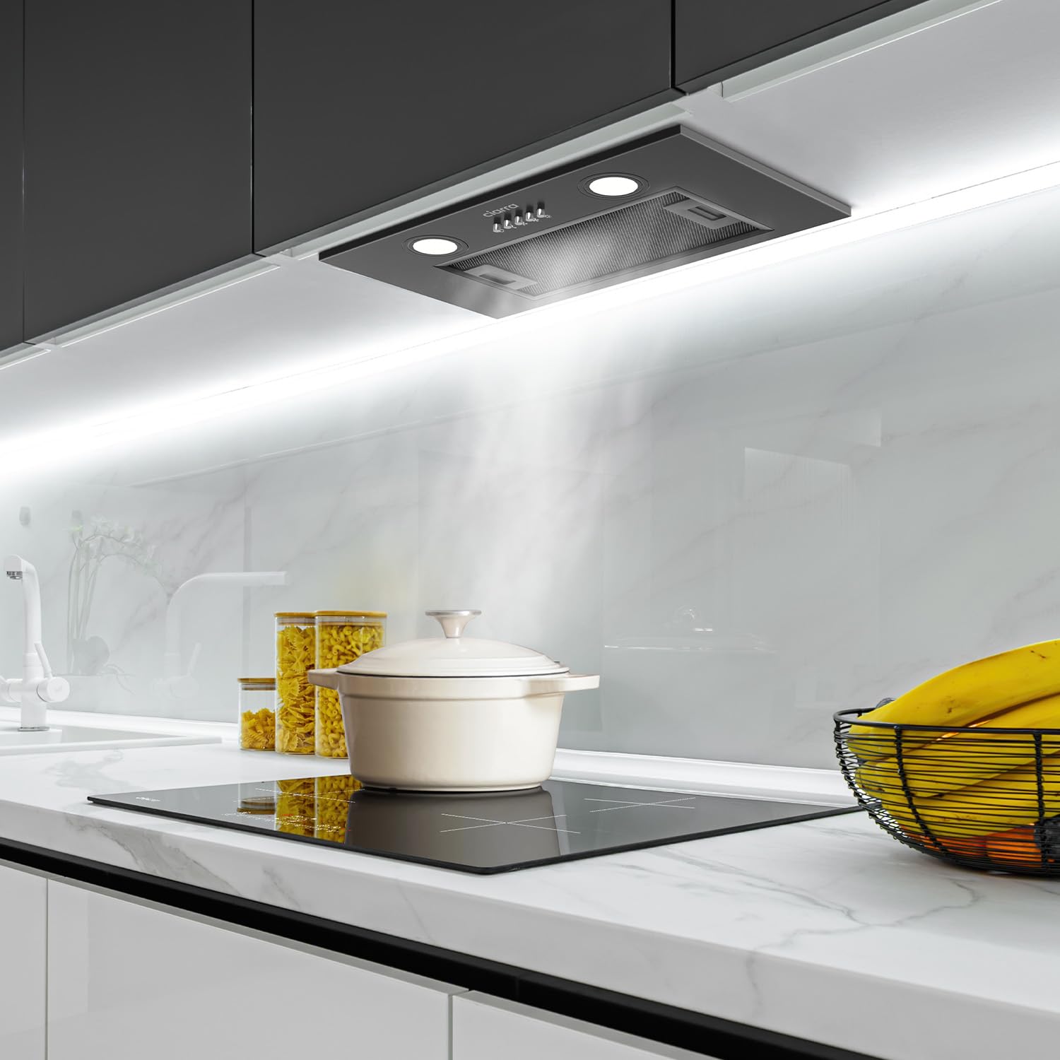 CIARRA CBCB5913A Cappa Aspirante Incasso 52cm - 300m³/h - 3 Velocità - Doppia Modalità - Facile Installazione - Nero Elegante