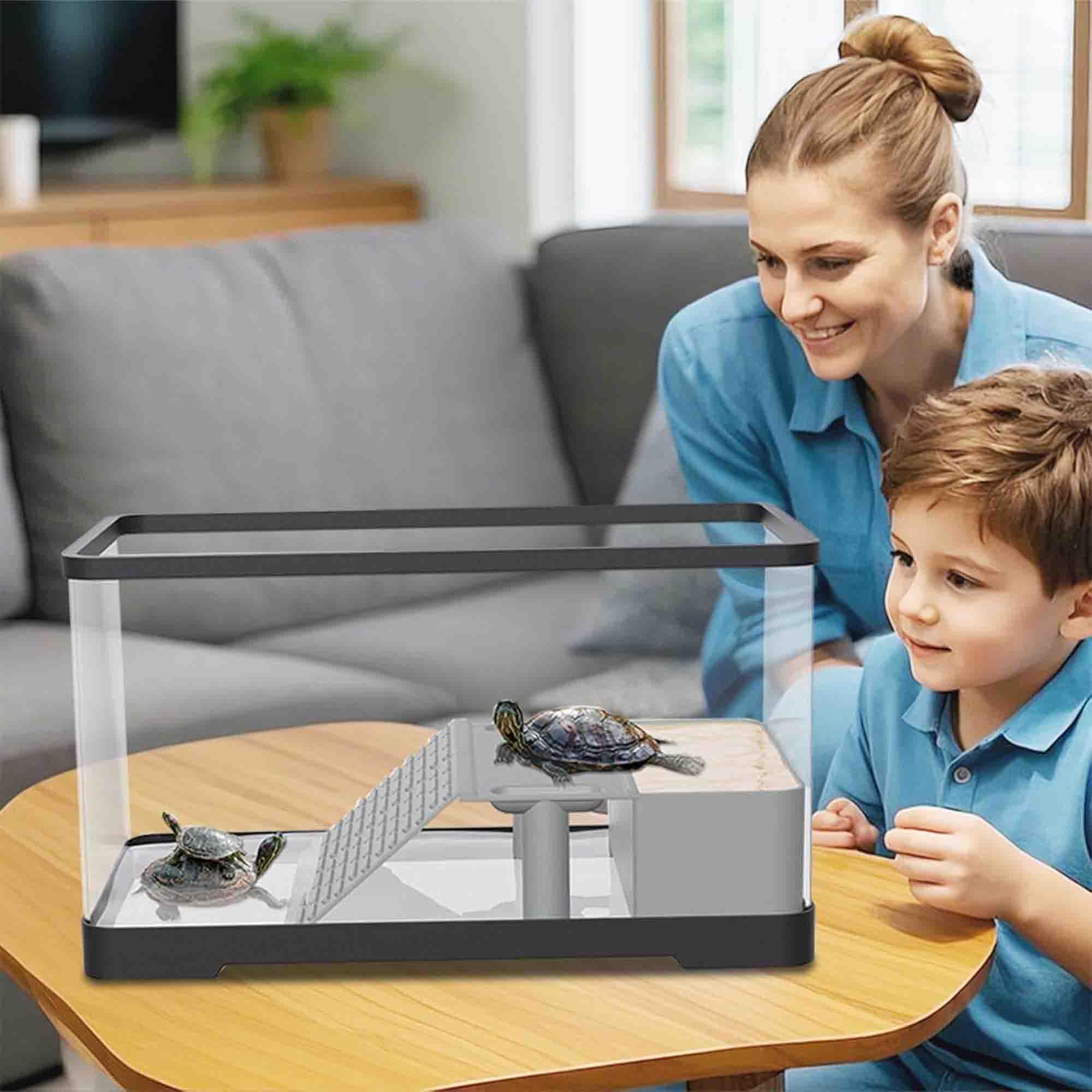 Terrarium Dla żółwi, Akrylowe Akwarium Dla żółwi Z Platformą Do Wypoczynku, Rampą, łatwym Odpływem, Dla Małych żółwi