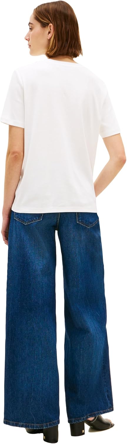 Tommy Hilfiger Women's Short Sleeve Cotton Crew Neck T-Shirt with Collar Embellishment