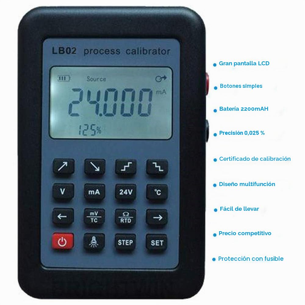 Toplionace LB02 Voltímetro de Corriente de Resistencia Generador de Señal Fuente Calibrador de Proceso 4-20 mA / 0-10 V/MV Pantalla LCD