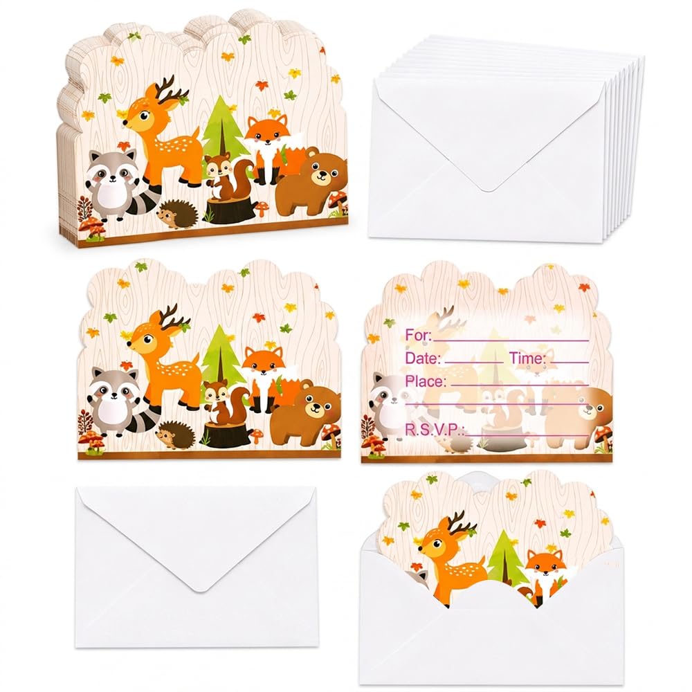 Dallys 20 Forest Animal Birthday Invitations with Envelopes for all