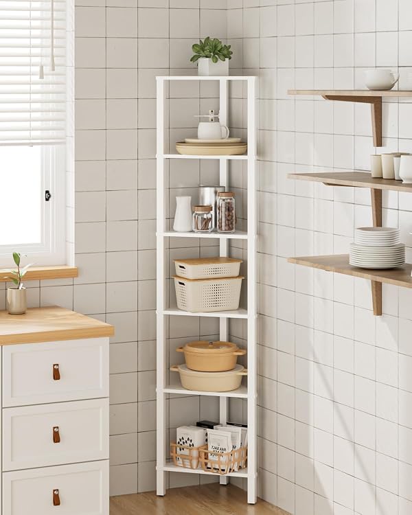 Apetaccat Corner Shelf, 6-Tier Corner Bookshelf, Narrow Display Shelf with Storage Rack,Wood Corner Book Shelf for Living Room, Bedroom, Office, White by Apetaccat - Image 5