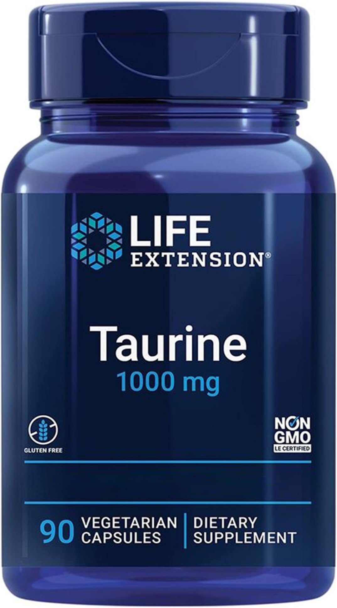 Life Extension, Taurine, 1000mg, High Dose, 90 Vegan Capsules, Laboratory Tested, Gluten Free, Vegetarian, SOYA Free, GMO Free