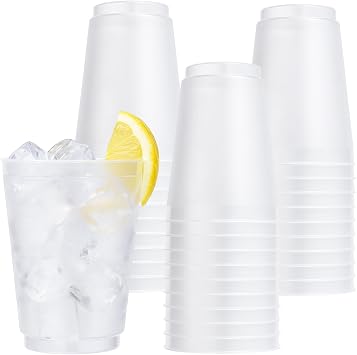 LemonRoad Frosted Plastic Cups Bulk Blank Clear Disposable Drink Tumblers for Wedding Stadium Painting Marketing Events Home Birthday Party Supplies25 Pcs,16 oz