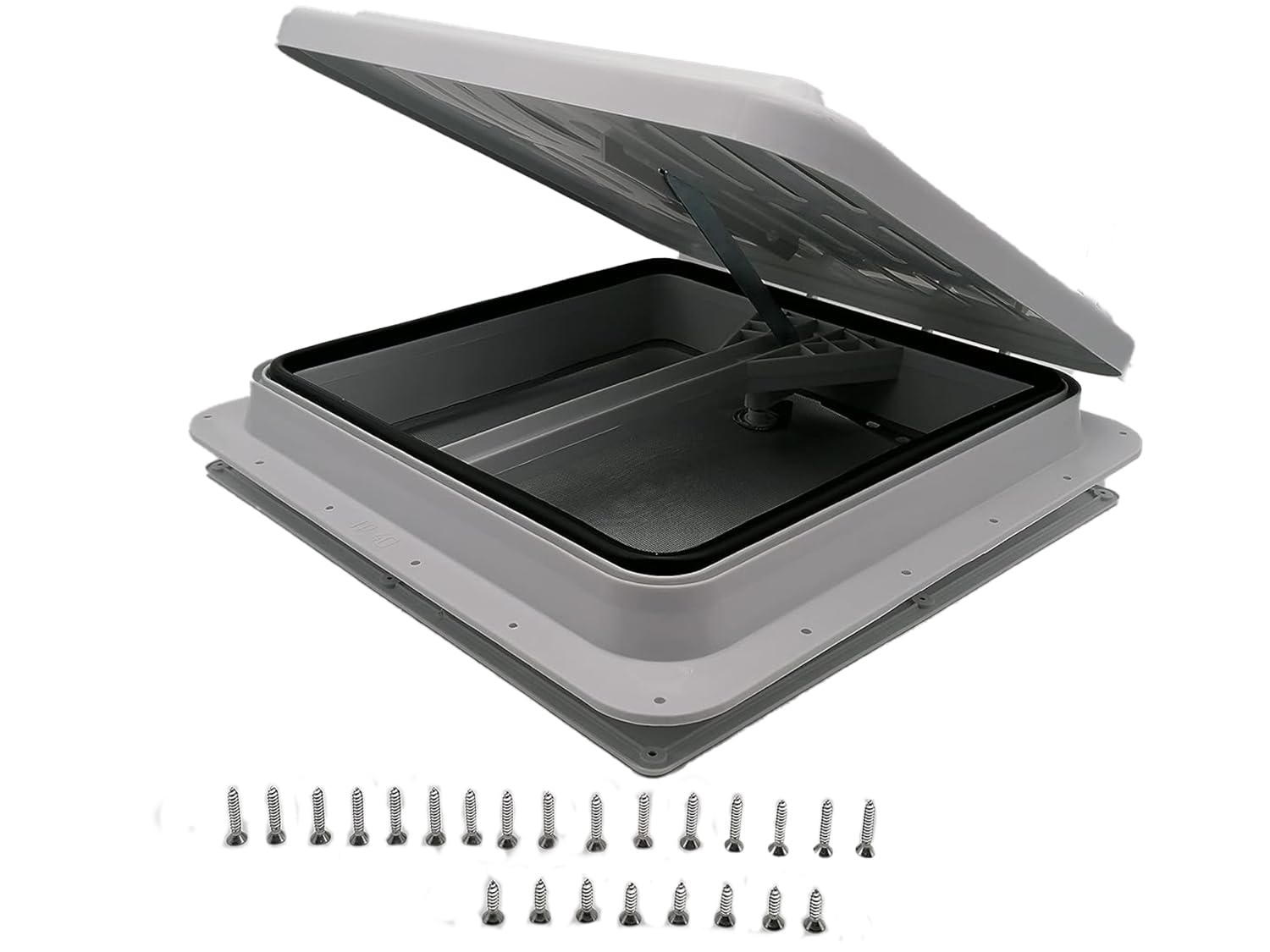 CR-MOESANCO Kit Claraboya con Mosquitera y Tornillos de Montaje, Ventanas de Techo 40 x 40 TF40, con Manivela para Caravana, Material Termoplástico Resistente a Rayos UV, Color Gris Claro