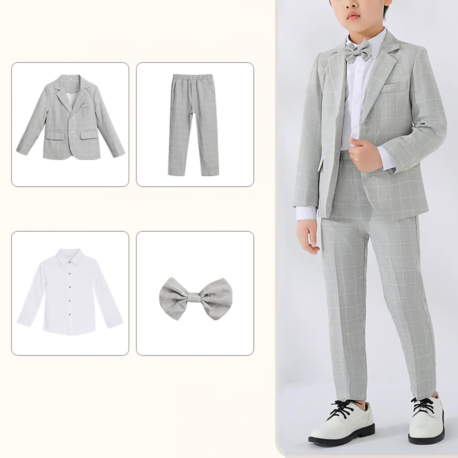 3/4 Piezas Conjunto de Traje para Niños Gentleman Ceremonia Conjunto de Blazer y Pantalón,Camisa, Pajarita, Traje de Boda