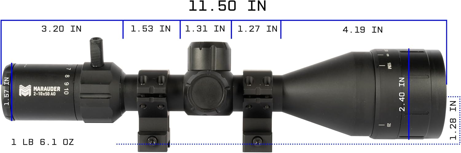 Monstrum Marauder 2-10x50 MPVO Rifle Scope with AO Adjustable Objective