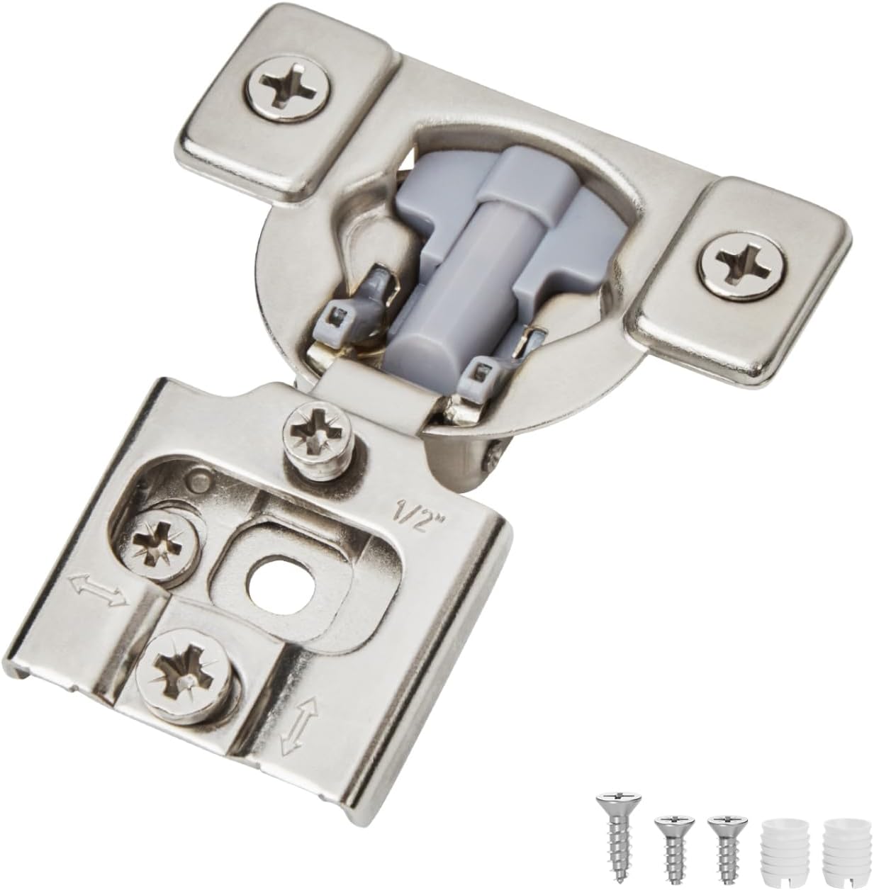 40 Pack Soft Close Cabinet Hinges for Face Frame Doors, 1/2 Inch Overlay Concealed Hinges, 105° 3-Way Adjustable, 35mm Cup, Nickel Finish with Screws
