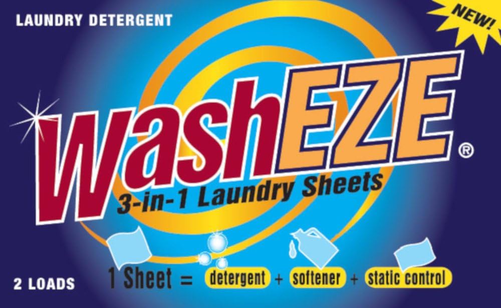WashEZE Travel Size 3 in 1 Laundry Detergent Sheets Lightly Scented 24-2 packs Travel Friendly
