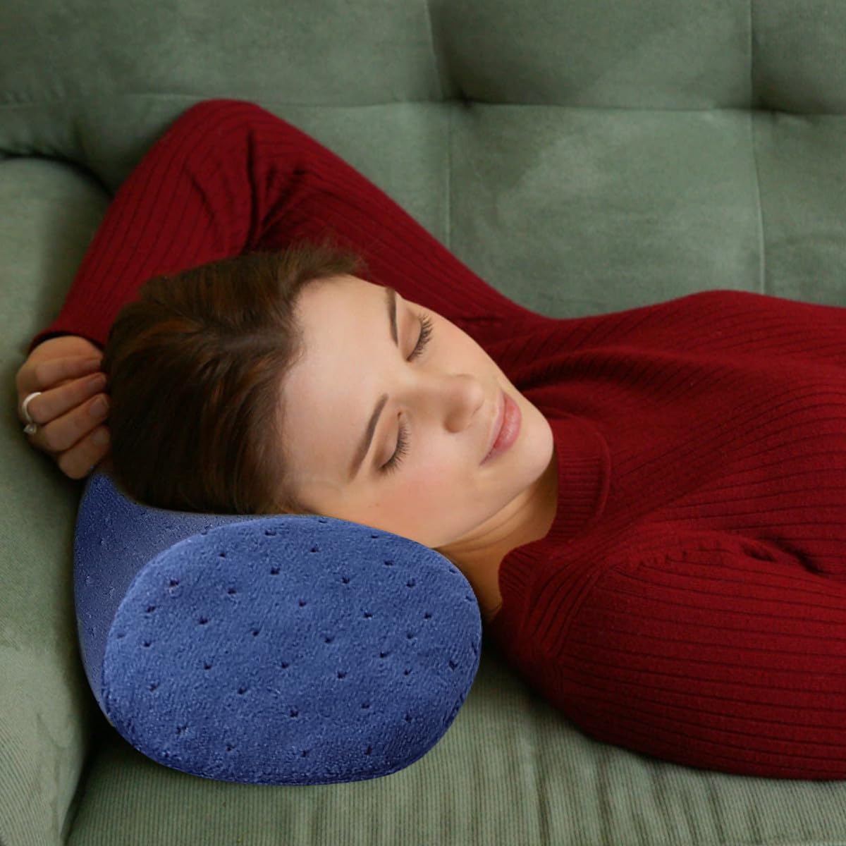 KICHOUSE Almohada Cervical Redonda de Espuma Viscoelástica Azul Oscuro Cojín Multifuncional de Apoyo para Cuello y Zona Lumbar Almohada Ergonómica para Descanso y Alivio Postural