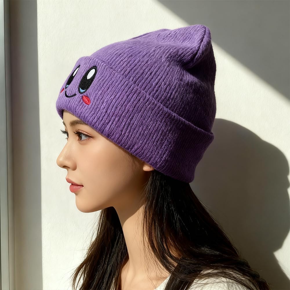 Pink Beanie Anime Beanie Lovely Knit Hats, Cute Winter Hats Cat Beanie Hat Embroidery Winter Knitted Warm Cap for Women Girls - Image 6
