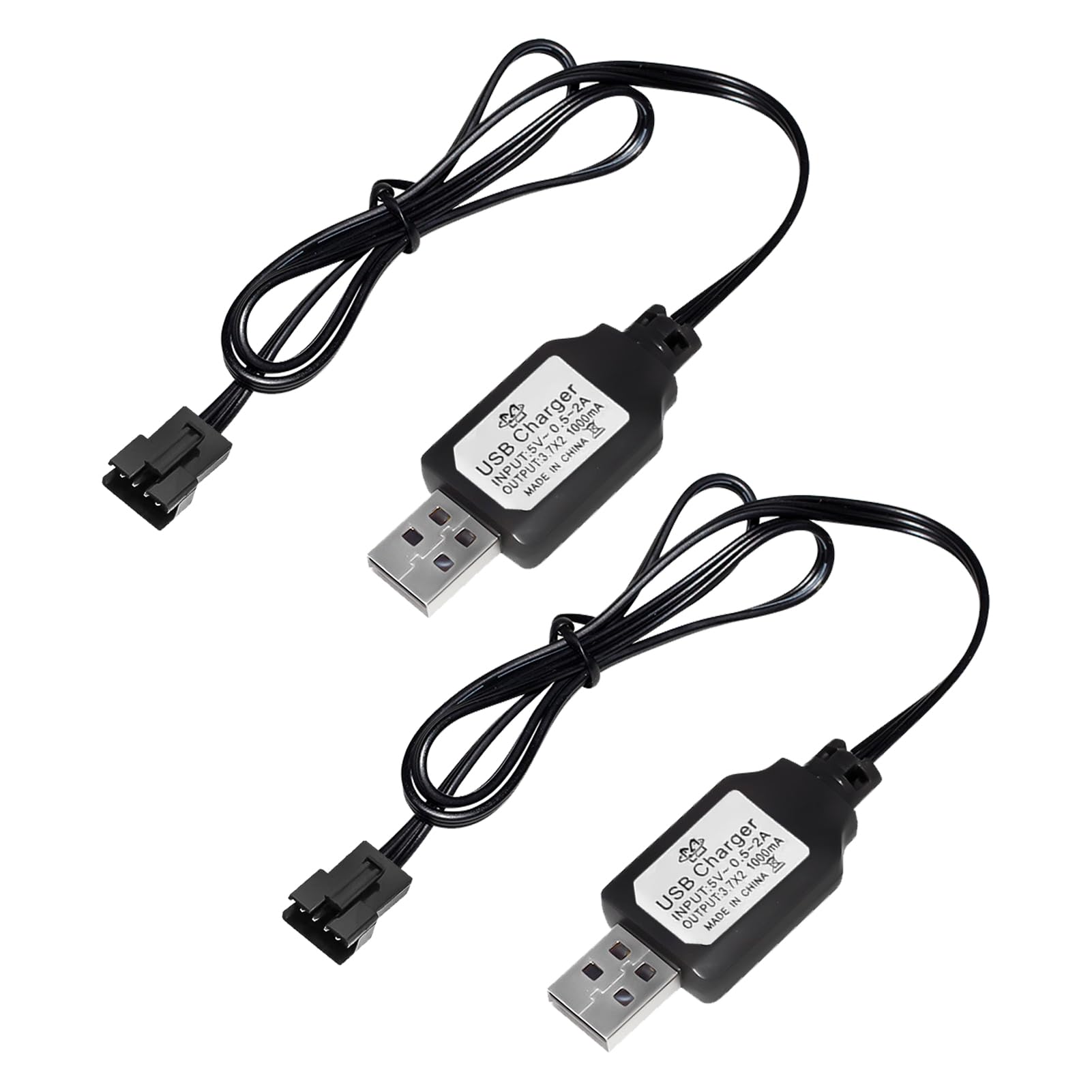 2 PCS 7.4V USB Charger Cable with SM-4PIN Plug for RC Car, RC Plane, RC Tank, RC Boat and Other Remote Control Toys, Universal 7.4V LiPo Battery USB Charger with Battery Protection