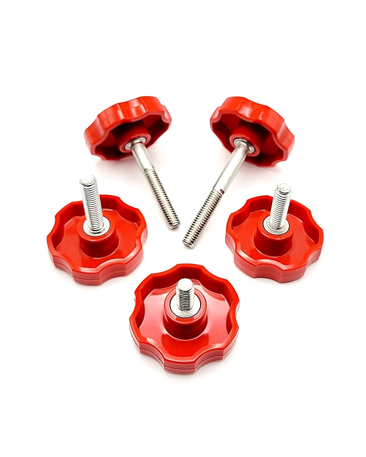 M6 Thumb Screws with Rosette Fluted Head 4 pcs Metric Thumbscrews Red