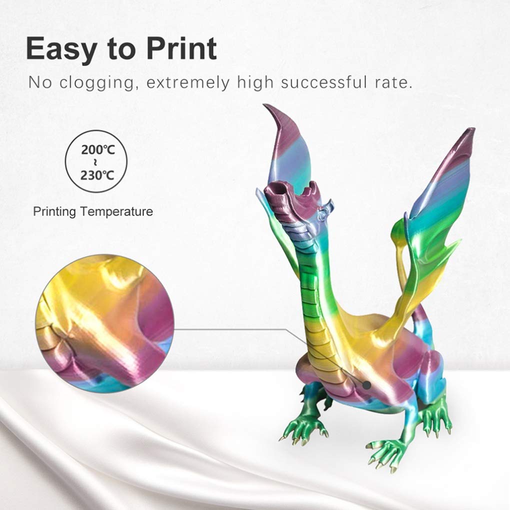 Hello Drukarka 3D Filament 1 kg, 1,75 mm PLA SILK kolor tęczy drukarka 3D Filament nie plączą się w 100% bez pęcherzyków z tolerancją pakowania worków próżniowych +/-0,02 mm