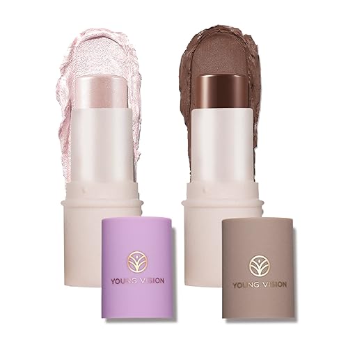 YOUNG VISION Barra de contornoresaltador multiuso y bronceador DUO Stick, sigue suave, duradera e hidratante, barras de contorno facial para mujeres.