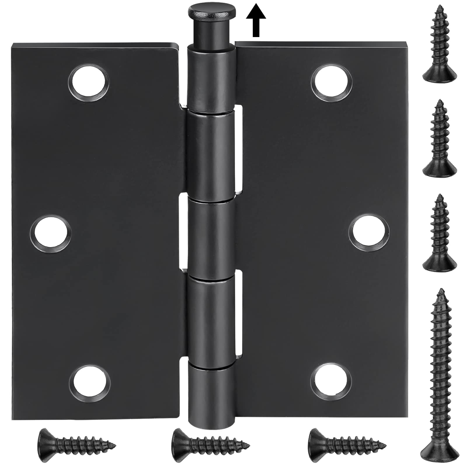 TICONN 18-pak zawiasów do drzwi 9,5 cm ze zdejmowanym trzpieniem, 7,5 x 8,5 cm żelazne podwójne drzwi mieszkalne (kwadratowy narożnik, czarny matowy, 18 sztuk)