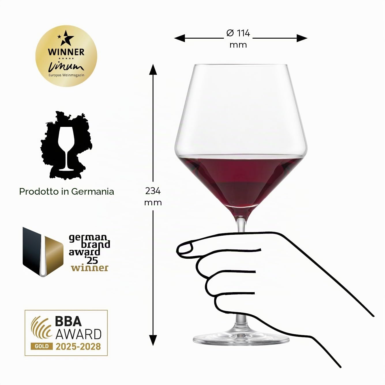 Zwiesel Glas Bicchieri da vino rosso bordeaux Pure (set da 2), graziosi bicchieri bordeaux per vino rosso, lavabili in lavastoviglie, realizzati in Germania (art. n. 122322)