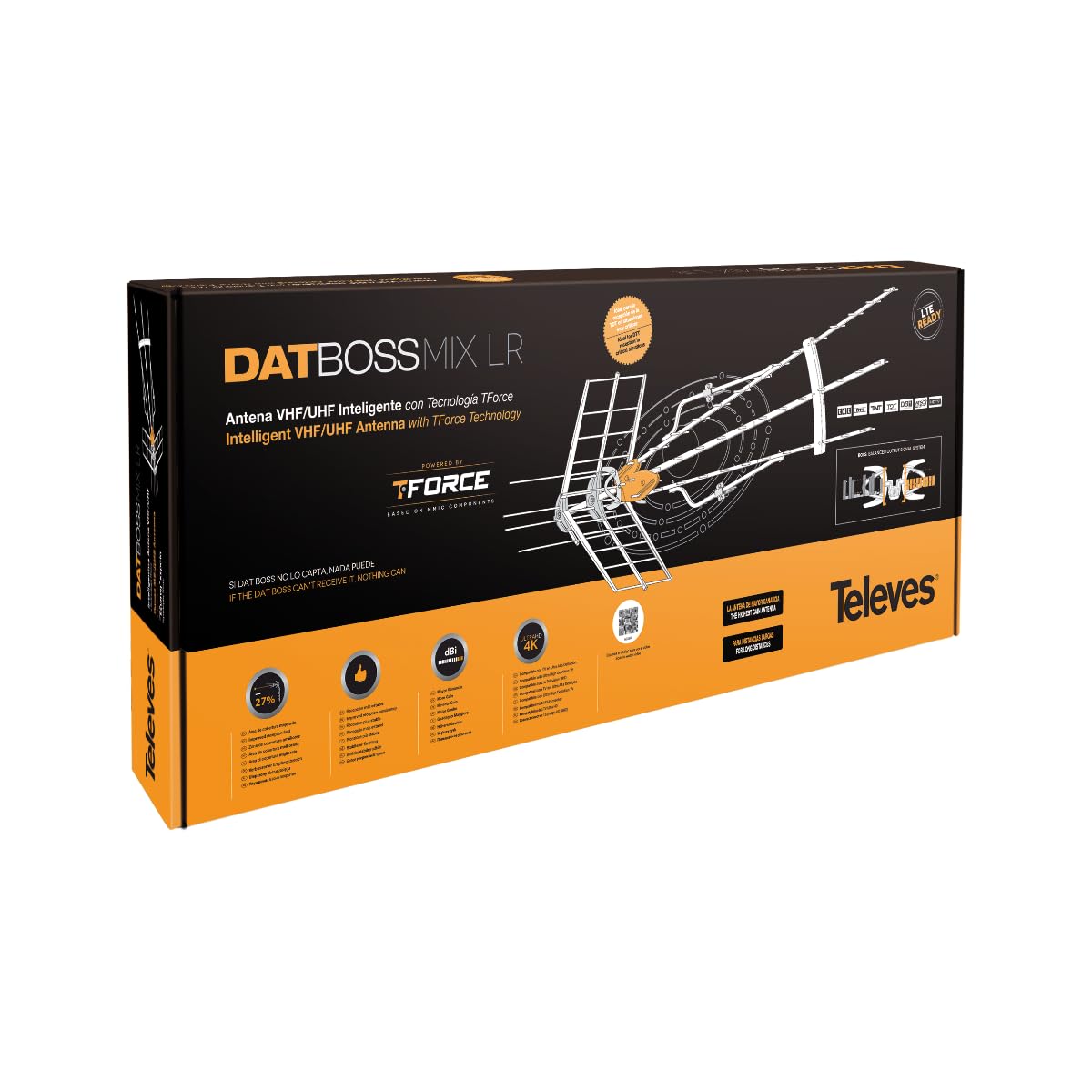 DAT BOSS Mix LR 148383 Antena HDTV de banda completa – Recepción de largo alcance VHF/VHF/UHF alto con amplificador TForce BOSS, filtrado FM y LTE/4G/5G, hasta 100 millas – Fabricado en España 7
