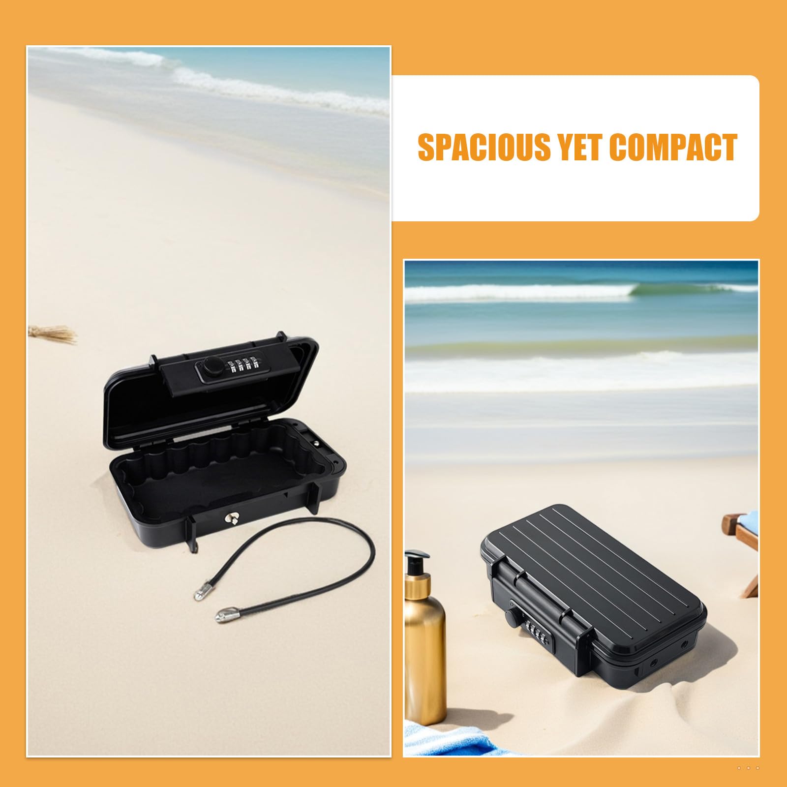 MAGICLULU Cassetta di Sicurezza Portatile Serratura a Combinazione Piccola Cassaforte Personale in ABS Antiurto Rivestimento in Silicone Cavo in Acciaio Rimovibile per Viaggi Spiaggia