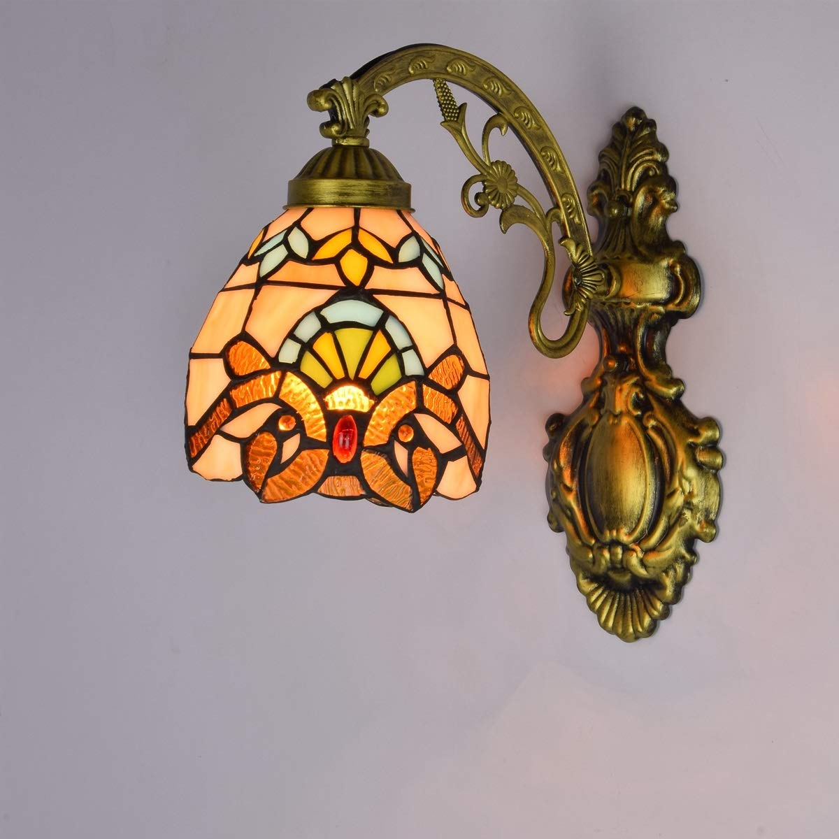 6-calowa brytyjska lampa witrażowa z lustrem Kinkiet ogrodowy Lampka nocna Kinkiet Przejście Barokowa pojedyncza szklana lampa ścienna