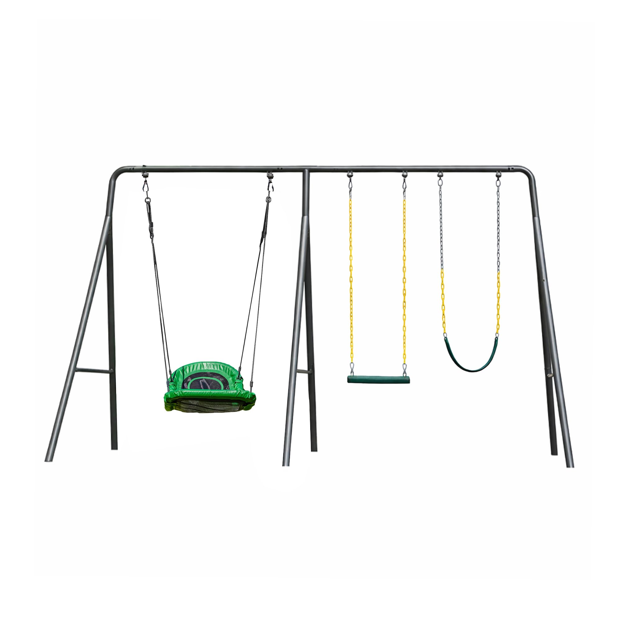 gobaplay Single Swing Set with 6' Frame Extension and Boat Swing - Includes TitanFlex Metal Stand, Swingset Attachment, FlyMax 53" x 25" Saucer