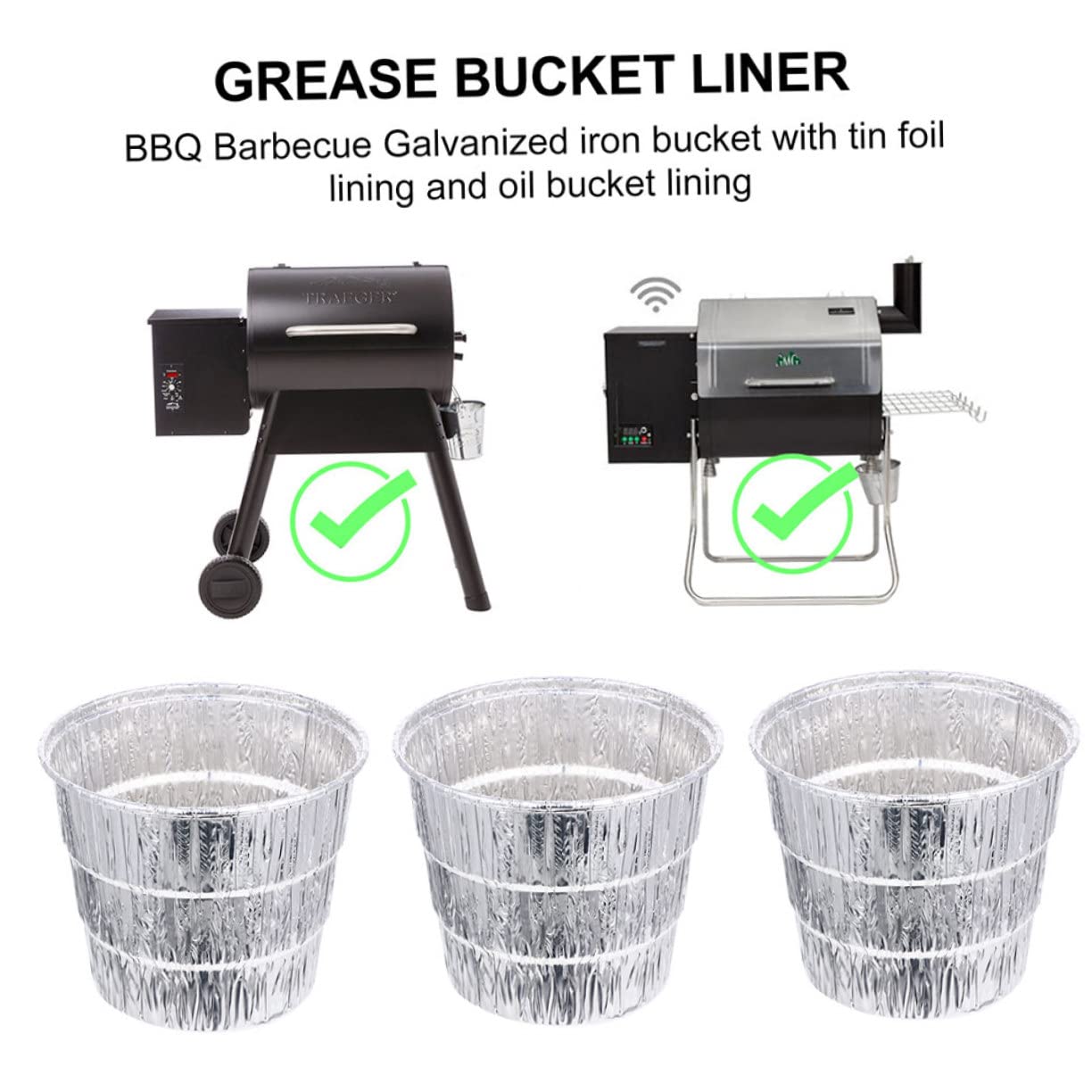 GALPADA Secchio Raccogli Grasso Barbecue da Esterno in Ferro Argento | Set 10 Pezzi con Liner Usa e Getta, Sostituzione Facile, per Camping e Bbq