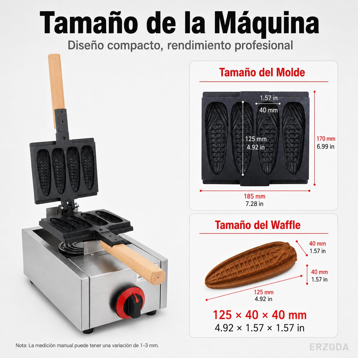 ERZODA Máquina de Gofres de Maíz a Gas Butano Propano, Gofrera Comercial con 4 Moldes para Churrería, Cafetería y Puesto Ambulante