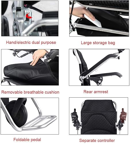 Miniatura 5 de Silla de ruedas portátil de moda plegable ligera portátil aleación de aluminio médica ligera para viaje con energía eléctrica o uso como silla de