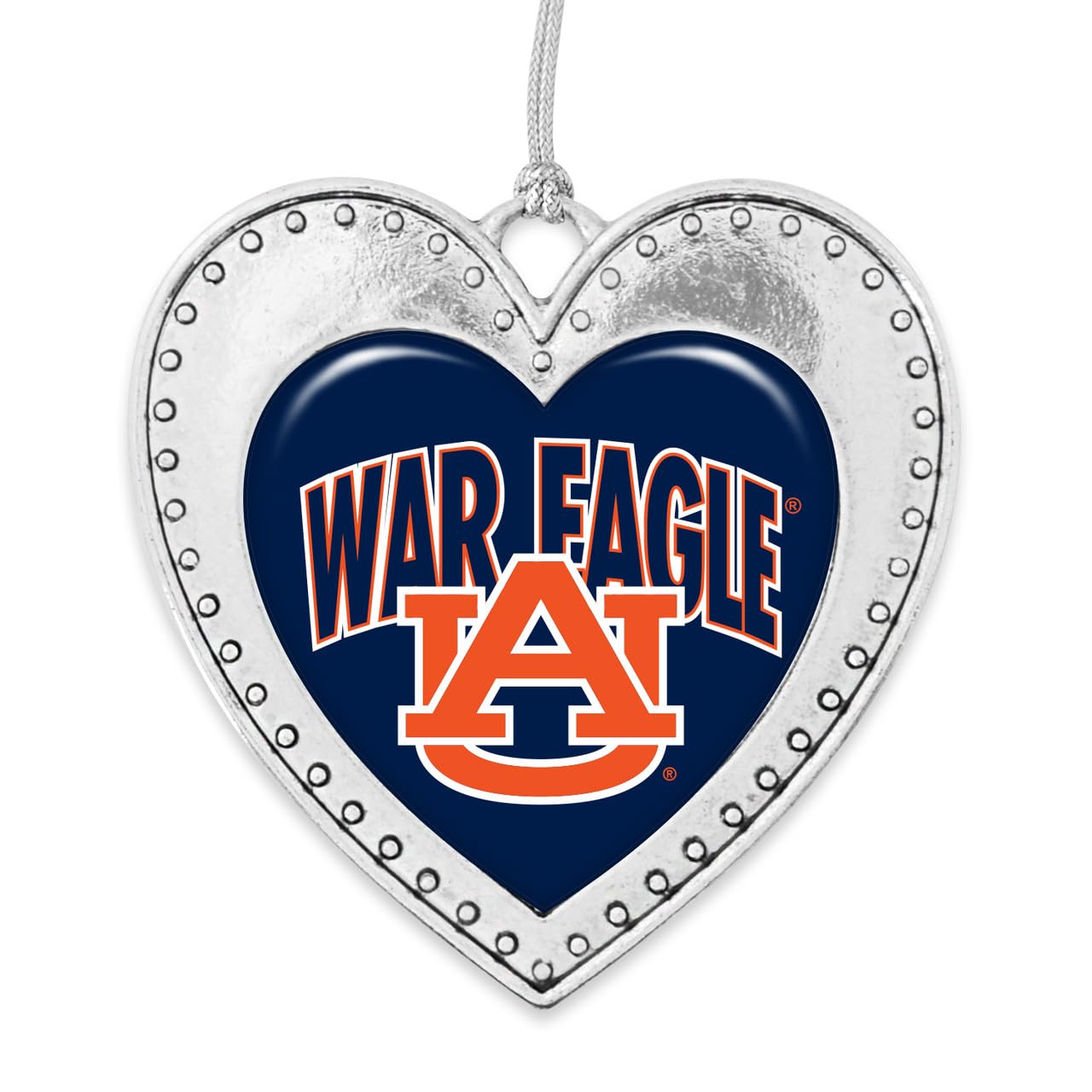 Auburn Tigers War Eagle Christmas Heart Shape Silver Metal Ornament Gift Tree Decoration AU