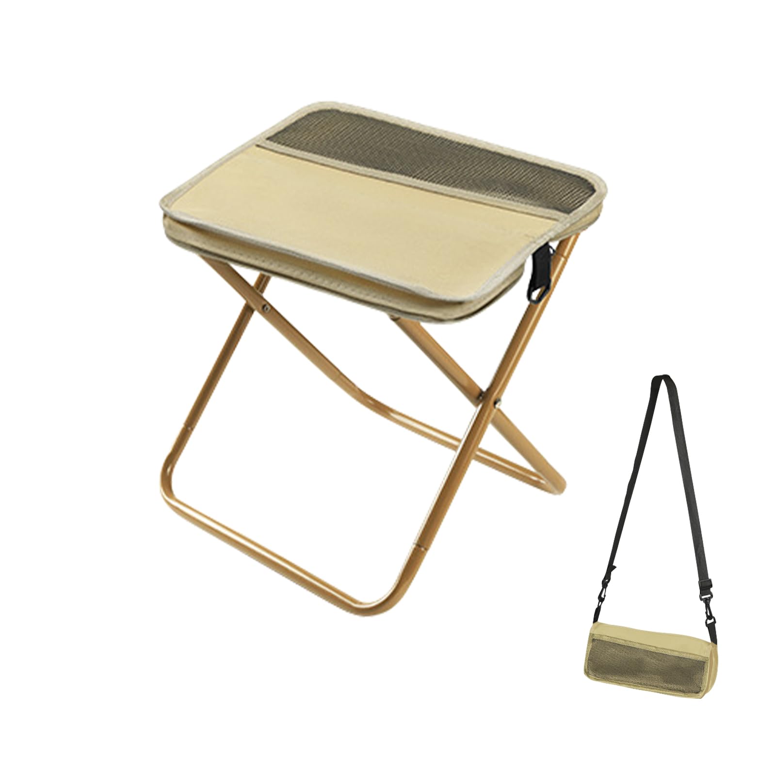 ACESOME Camping Stool, Folding Camping Chair, Portable Outdoor Stool, Foldable Lazy Chair, Folds into a Crossbody Bag for Camping, Fishing, Picnic, Travelling and Hiking (Khaki, 11.4" x 9.8" x 12.2")