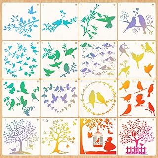 HOWAF 16 pcs Birds Stencils Bird Tree Branches Stencil Flying Bird Painting Template Spring Themed Bird Drawing Reusable Stencil for Children Creation,Scrapbooking, DIY Drawing Template