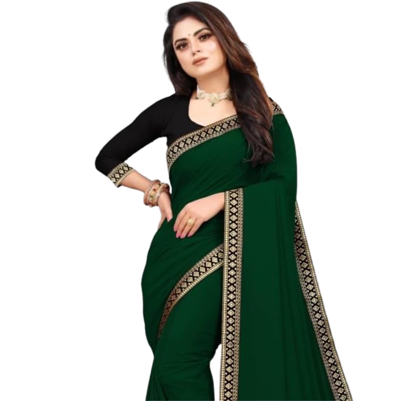 dream crushers Women Georgette Plain Simple Border Work Saree With Blouse For Wedding | Ready to wear saree | Women fashion saree | Fancy sarees for women-picture-45