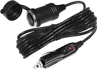 12V Cigarette Lighter Extension Cord 12FT -Car Charger Cigar Lighter Male Plug to Female Socket 18AWG Heavy Duty Extension Cable with LED Lights Extender for Air Compressor Pump and Tire Inflator 15A