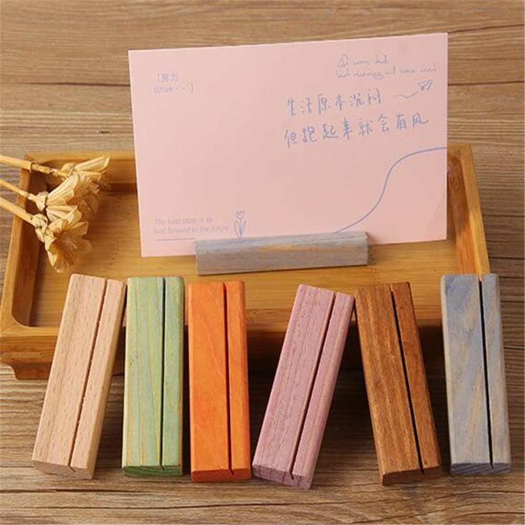 MOBYGKFY Wooden Business Card Base Message Clip Postcard Stand Desk Calendar Note Holder